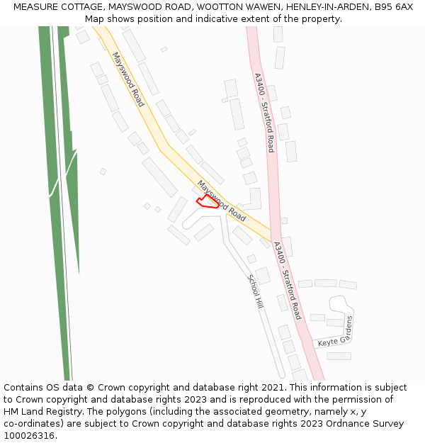 MEASURE COTTAGE, MAYSWOOD ROAD, WOOTTON WAWEN, HENLEY-IN-ARDEN, B95 6AX: Location map and indicative extent of plot