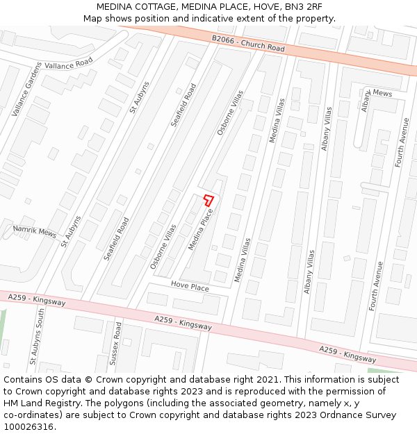 MEDINA COTTAGE, MEDINA PLACE, HOVE, BN3 2RF: Location map and indicative extent of plot