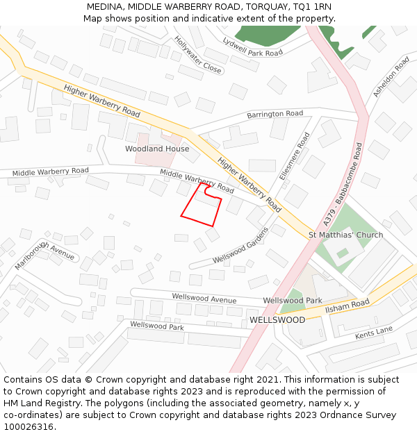 MEDINA, MIDDLE WARBERRY ROAD, TORQUAY, TQ1 1RN: Location map and indicative extent of plot