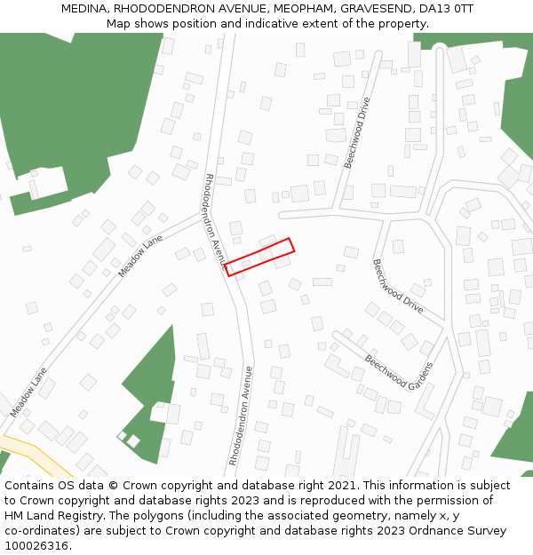 MEDINA, RHODODENDRON AVENUE, MEOPHAM, GRAVESEND, DA13 0TT: Location map and indicative extent of plot