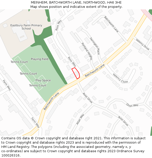 MEINHEIM, BATCHWORTH LANE, NORTHWOOD, HA6 3HE: Location map and indicative extent of plot