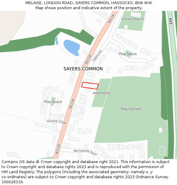 MELAISE, LONDON ROAD, SAYERS COMMON, HASSOCKS, BN6 9HX: Location map and indicative extent of plot