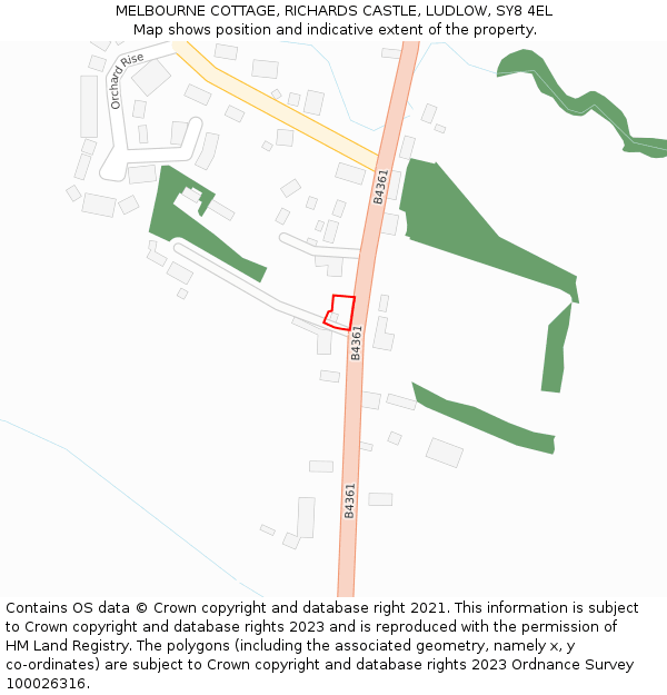 MELBOURNE COTTAGE, RICHARDS CASTLE, LUDLOW, SY8 4EL: Location map and indicative extent of plot