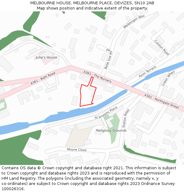 MELBOURNE HOUSE, MELBOURNE PLACE, DEVIZES, SN10 2AB: Location map and indicative extent of plot