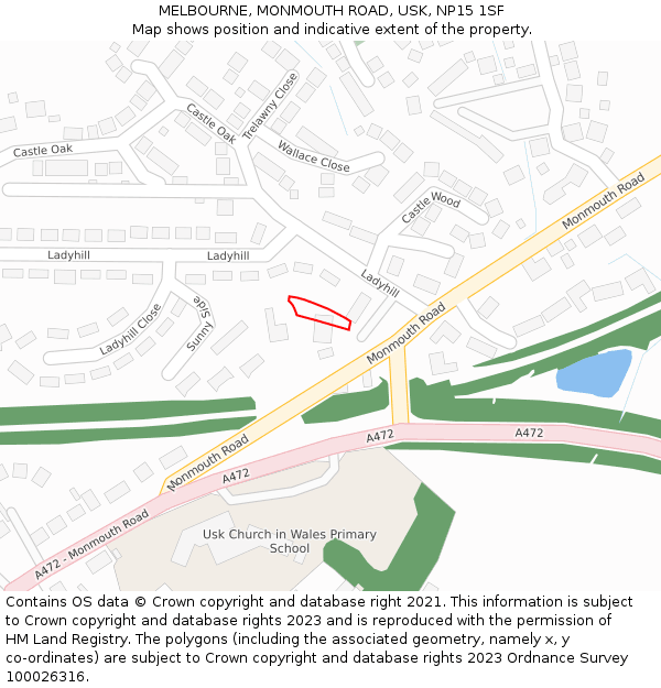 MELBOURNE, MONMOUTH ROAD, USK, NP15 1SF: Location map and indicative extent of plot