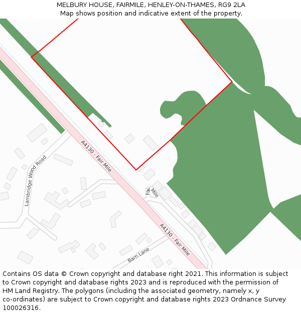 MELBURY HOUSE, FAIRMILE, HENLEY-ON-THAMES, RG9 2LA: Location map and indicative extent of plot