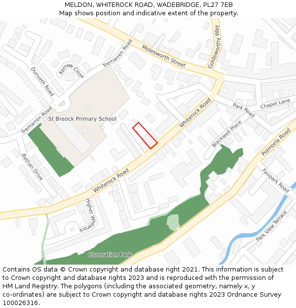 MELDON, WHITEROCK ROAD, WADEBRIDGE, PL27 7EB: Location map and indicative extent of plot