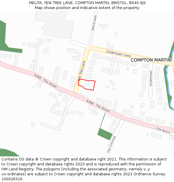 MELITA, YEW TREE LANE, COMPTON MARTIN, BRISTOL, BS40 6JS: Location map and indicative extent of plot
