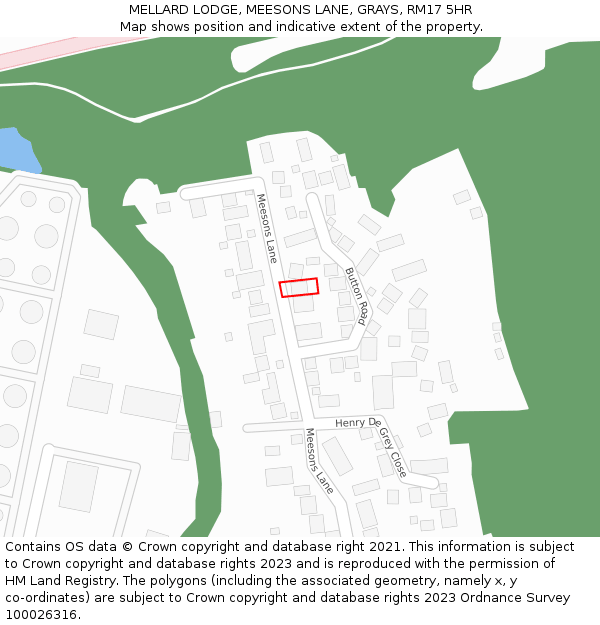 MELLARD LODGE, MEESONS LANE, GRAYS, RM17 5HR: Location map and indicative extent of plot