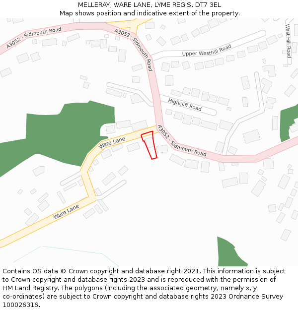 MELLERAY, WARE LANE, LYME REGIS, DT7 3EL: Location map and indicative extent of plot