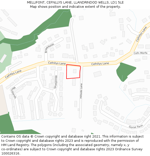 MELLIFONT, CEFNLLYS LANE, LLANDRINDOD WELLS, LD1 5LE: Location map and indicative extent of plot