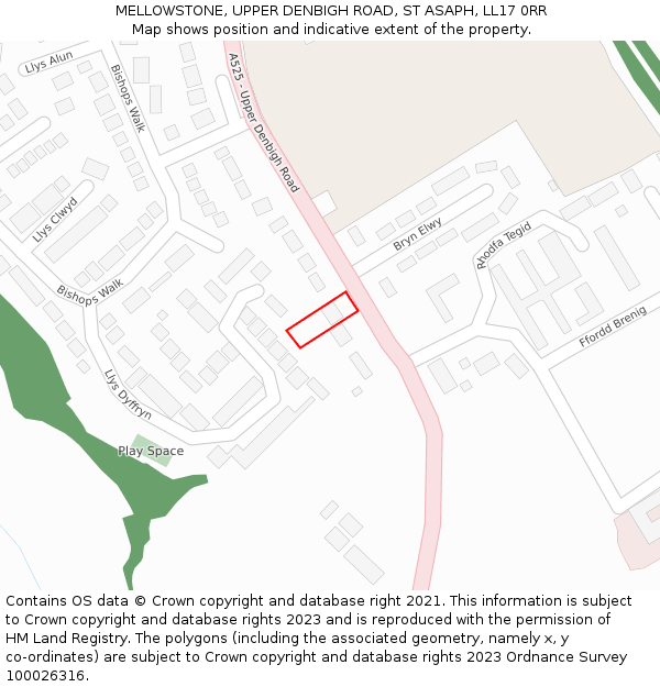 MELLOWSTONE, UPPER DENBIGH ROAD, ST ASAPH, LL17 0RR: Location map and indicative extent of plot