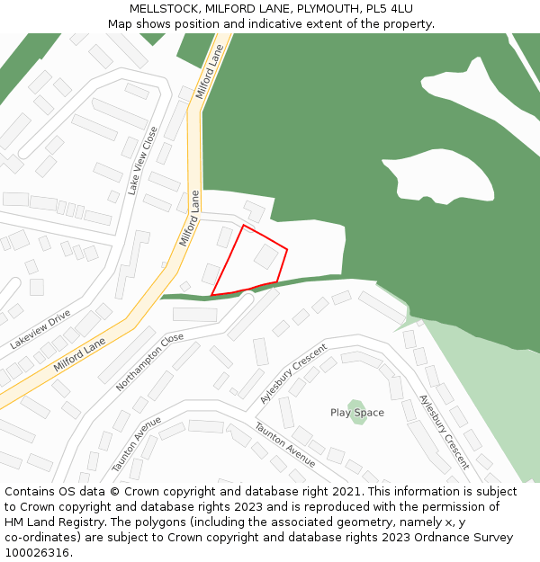 MELLSTOCK, MILFORD LANE, PLYMOUTH, PL5 4LU: Location map and indicative extent of plot