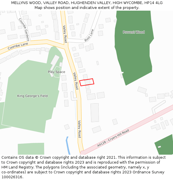 MELLYNS WOOD, VALLEY ROAD, HUGHENDEN VALLEY, HIGH WYCOMBE, HP14 4LG: Location map and indicative extent of plot