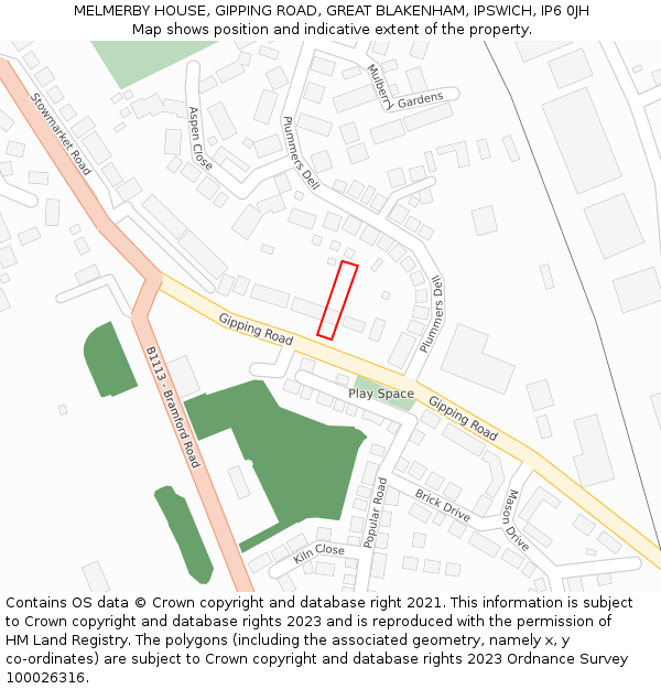 MELMERBY HOUSE, GIPPING ROAD, GREAT BLAKENHAM, IPSWICH, IP6 0JH: Location map and indicative extent of plot