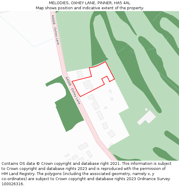 MELODIES, OXHEY LANE, PINNER, HA5 4AL: Location map and indicative extent of plot