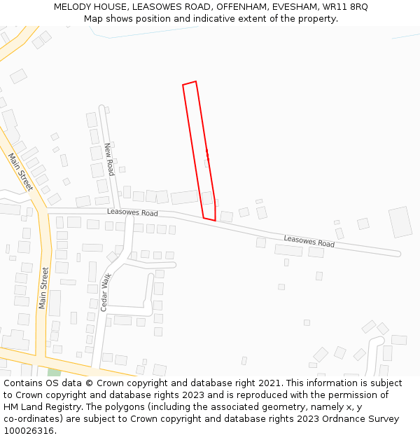 MELODY HOUSE, LEASOWES ROAD, OFFENHAM, EVESHAM, WR11 8RQ: Location map and indicative extent of plot