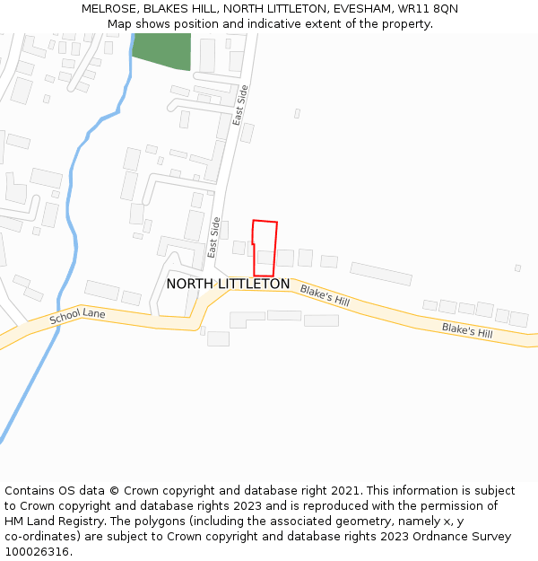 MELROSE, BLAKES HILL, NORTH LITTLETON, EVESHAM, WR11 8QN: Location map and indicative extent of plot