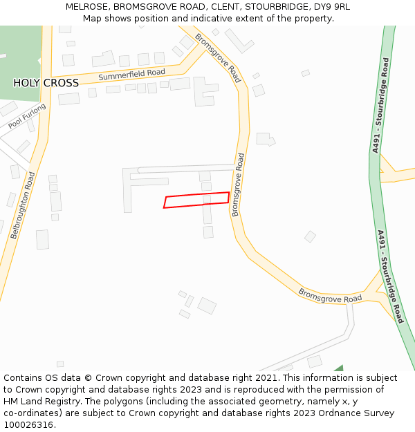 MELROSE, BROMSGROVE ROAD, CLENT, STOURBRIDGE, DY9 9RL: Location map and indicative extent of plot
