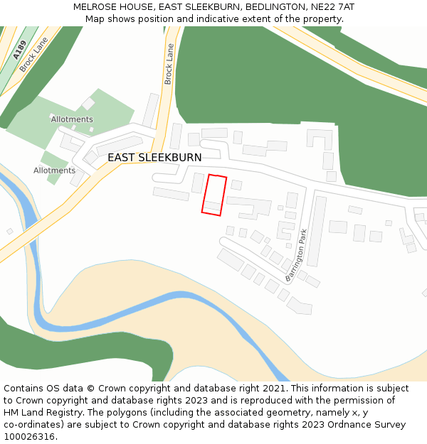 MELROSE HOUSE, EAST SLEEKBURN, BEDLINGTON, NE22 7AT: Location map and indicative extent of plot