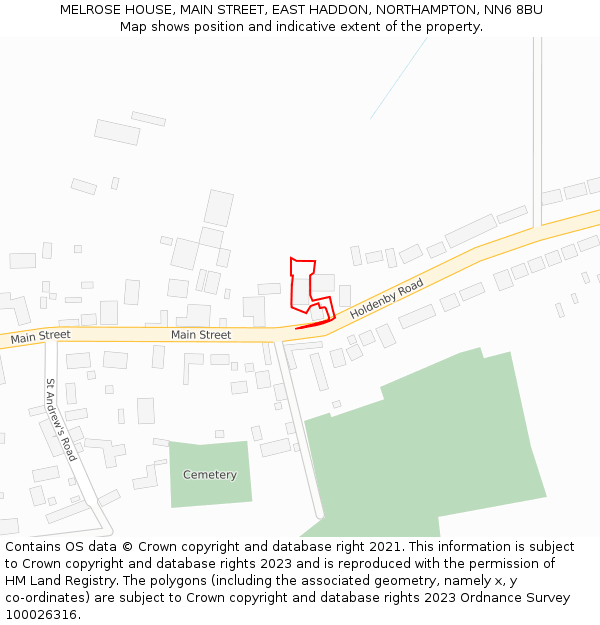 MELROSE HOUSE, MAIN STREET, EAST HADDON, NORTHAMPTON, NN6 8BU: Location map and indicative extent of plot