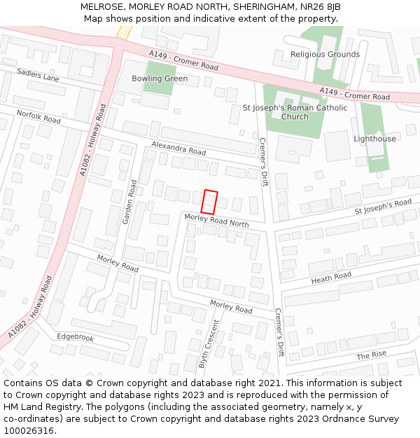 MELROSE, MORLEY ROAD NORTH, SHERINGHAM, NR26 8JB: Location map and indicative extent of plot