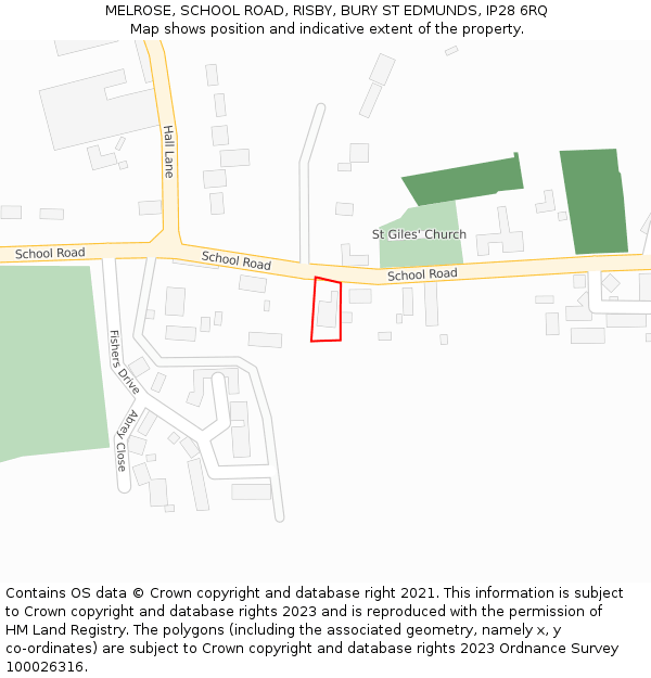 MELROSE, SCHOOL ROAD, RISBY, BURY ST EDMUNDS, IP28 6RQ: Location map and indicative extent of plot