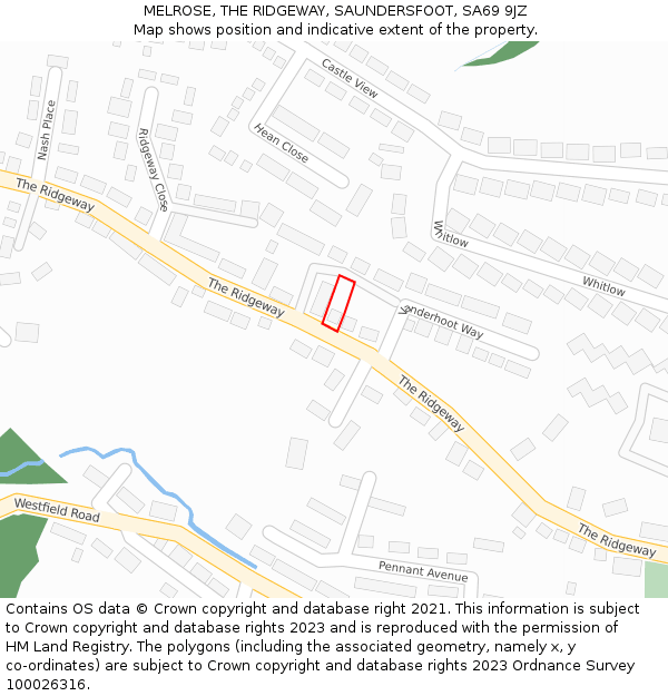 MELROSE, THE RIDGEWAY, SAUNDERSFOOT, SA69 9JZ: Location map and indicative extent of plot