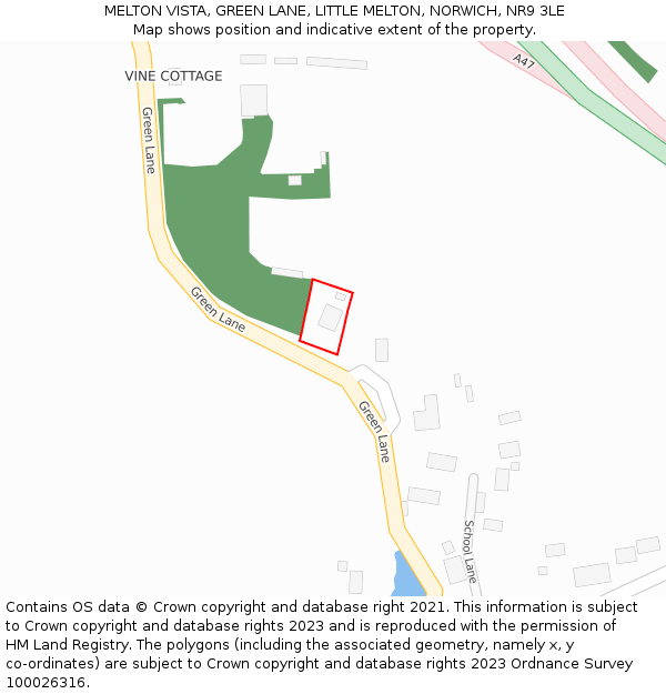 MELTON VISTA, GREEN LANE, LITTLE MELTON, NORWICH, NR9 3LE: Location map and indicative extent of plot