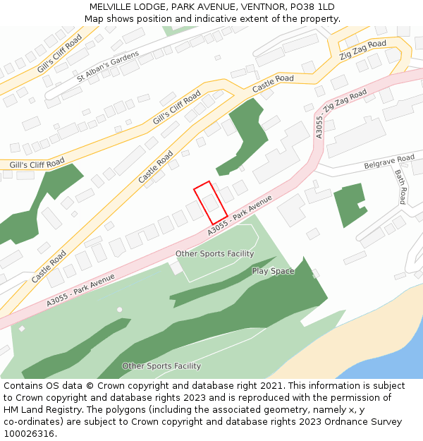 MELVILLE LODGE, PARK AVENUE, VENTNOR, PO38 1LD: Location map and indicative extent of plot