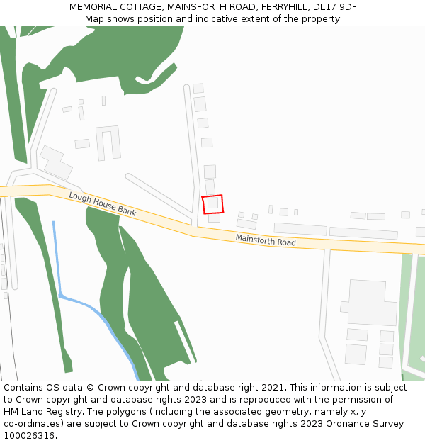 MEMORIAL COTTAGE, MAINSFORTH ROAD, FERRYHILL, DL17 9DF: Location map and indicative extent of plot