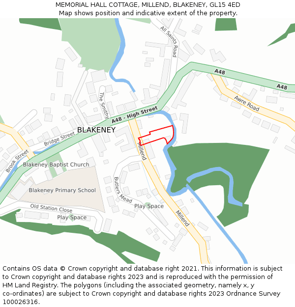 MEMORIAL HALL COTTAGE, MILLEND, BLAKENEY, GL15 4ED: Location map and indicative extent of plot