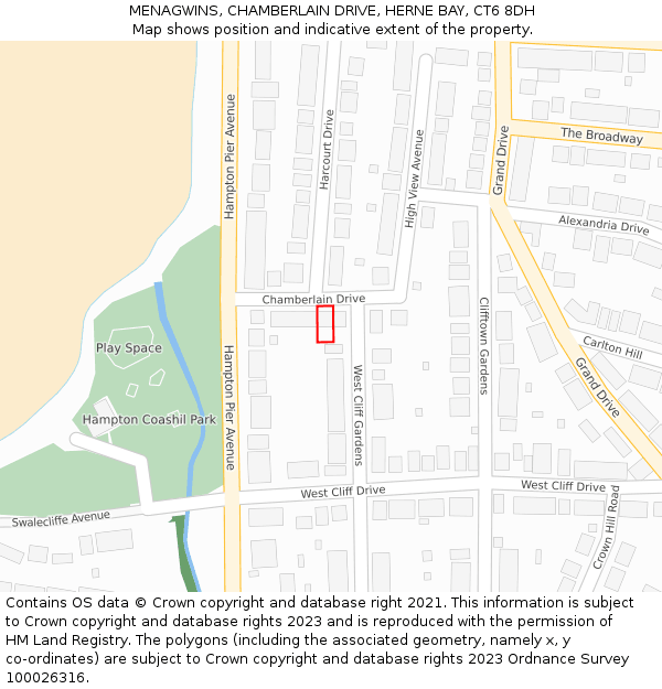 MENAGWINS, CHAMBERLAIN DRIVE, HERNE BAY, CT6 8DH: Location map and indicative extent of plot