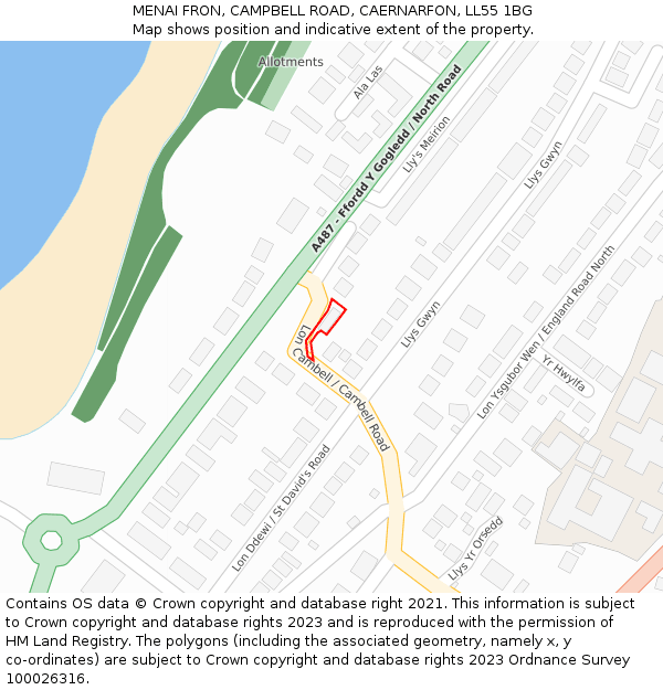 MENAI FRON, CAMPBELL ROAD, CAERNARFON, LL55 1BG: Location map and indicative extent of plot
