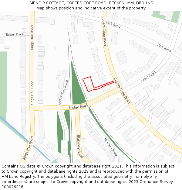 MENDIP COTTAGE, COPERS COPE ROAD, BECKENHAM, BR3 1NS: Location map and indicative extent of plot