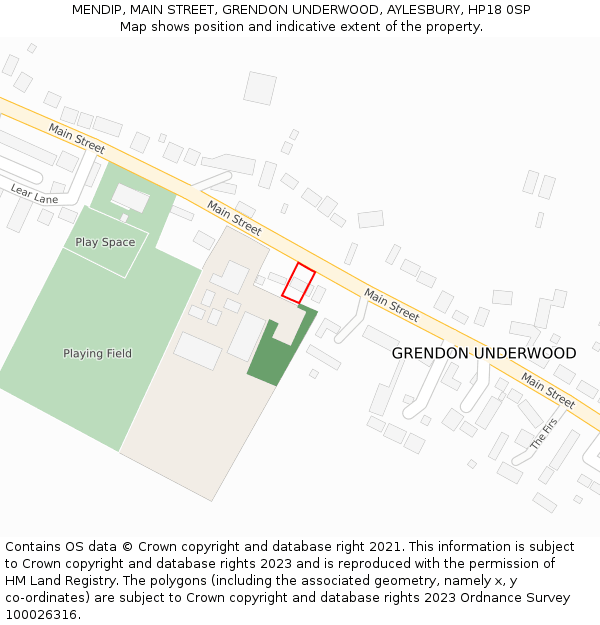 MENDIP, MAIN STREET, GRENDON UNDERWOOD, AYLESBURY, HP18 0SP: Location map and indicative extent of plot
