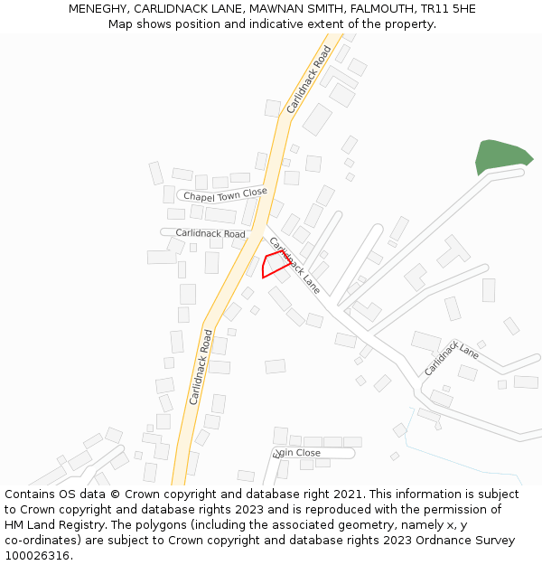 MENEGHY, CARLIDNACK LANE, MAWNAN SMITH, FALMOUTH, TR11 5HE: Location map and indicative extent of plot