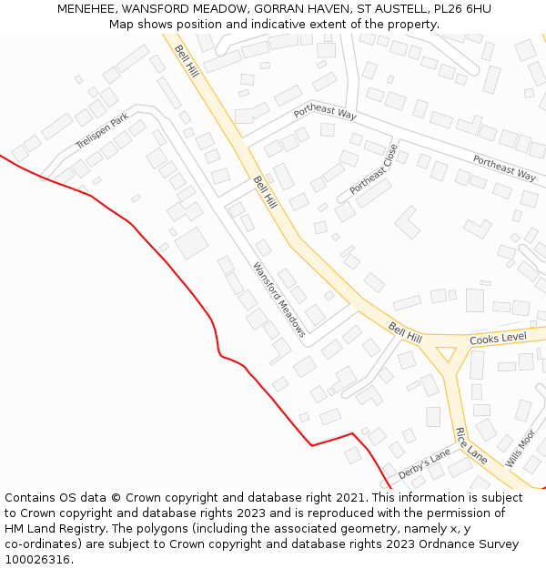 MENEHEE, WANSFORD MEADOW, GORRAN HAVEN, ST AUSTELL, PL26 6HU: Location map and indicative extent of plot