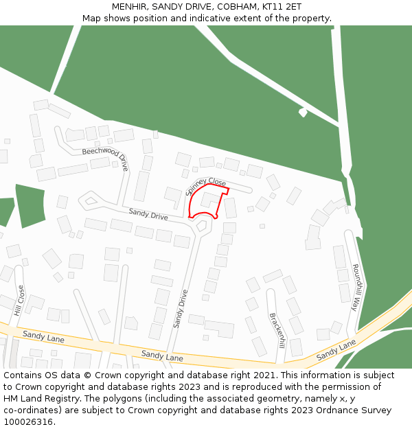 MENHIR, SANDY DRIVE, COBHAM, KT11 2ET: Location map and indicative extent of plot