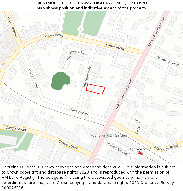 MENTMORE, THE GREENWAY, HIGH WYCOMBE, HP13 6PU: Location map and indicative extent of plot