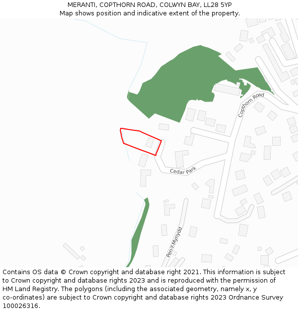MERANTI, COPTHORN ROAD, COLWYN BAY, LL28 5YP: Location map and indicative extent of plot