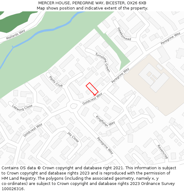 MERCER HOUSE, PEREGRINE WAY, BICESTER, OX26 6XB: Location map and indicative extent of plot