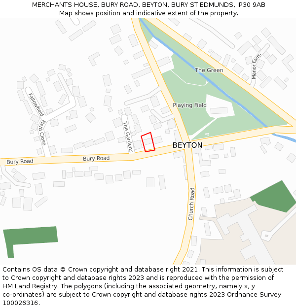 MERCHANTS HOUSE, BURY ROAD, BEYTON, BURY ST EDMUNDS, IP30 9AB: Location map and indicative extent of plot