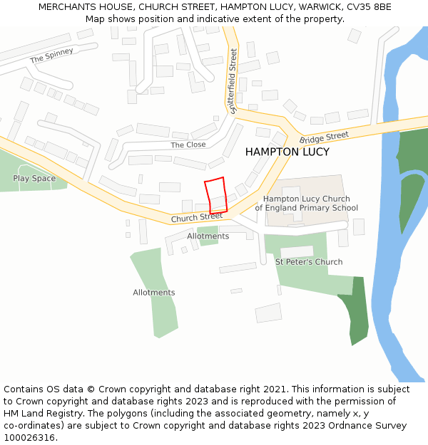 MERCHANTS HOUSE, CHURCH STREET, HAMPTON LUCY, WARWICK, CV35 8BE: Location map and indicative extent of plot