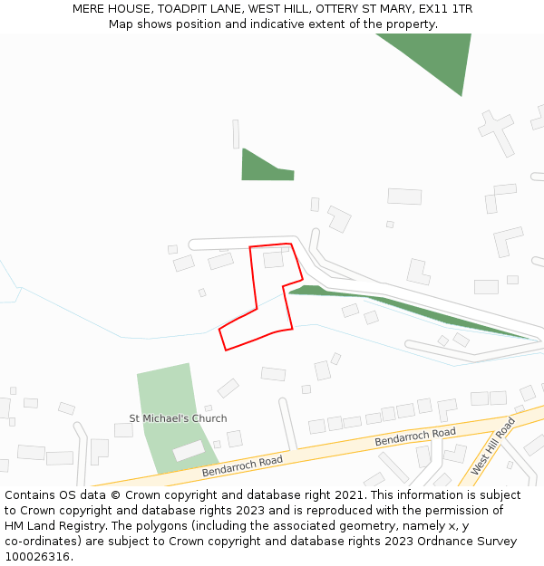 MERE HOUSE, TOADPIT LANE, WEST HILL, OTTERY ST MARY, EX11 1TR: Location map and indicative extent of plot