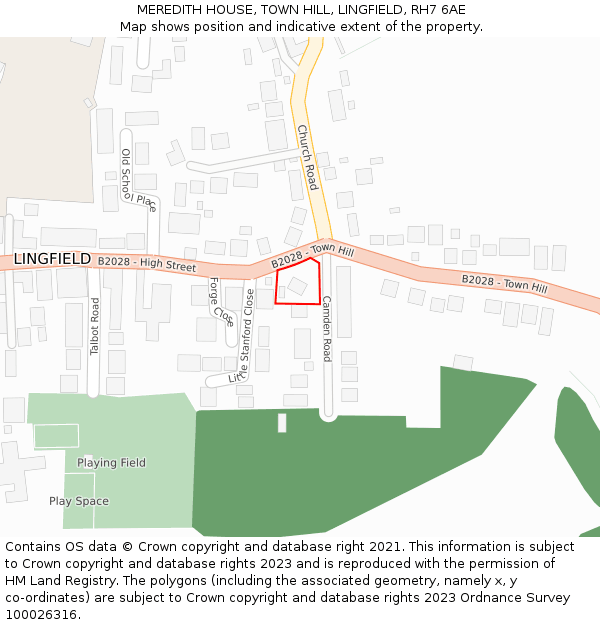 MEREDITH HOUSE, TOWN HILL, LINGFIELD, RH7 6AE: Location map and indicative extent of plot