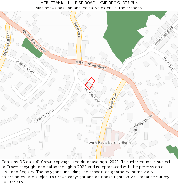 MERLEBANK, HILL RISE ROAD, LYME REGIS, DT7 3LN: Location map and indicative extent of plot