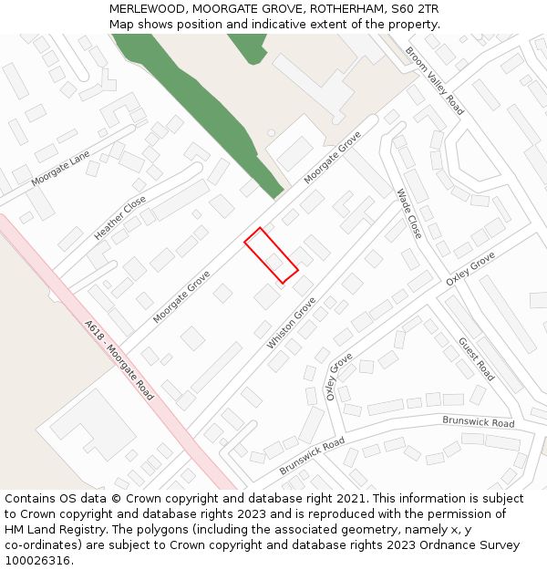 MERLEWOOD, MOORGATE GROVE, ROTHERHAM, S60 2TR: Location map and indicative extent of plot