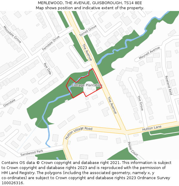 MERLEWOOD, THE AVENUE, GUISBOROUGH, TS14 8EE: Location map and indicative extent of plot