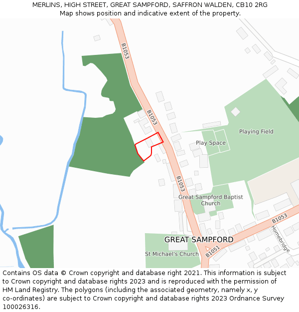 MERLINS, HIGH STREET, GREAT SAMPFORD, SAFFRON WALDEN, CB10 2RG: Location map and indicative extent of plot